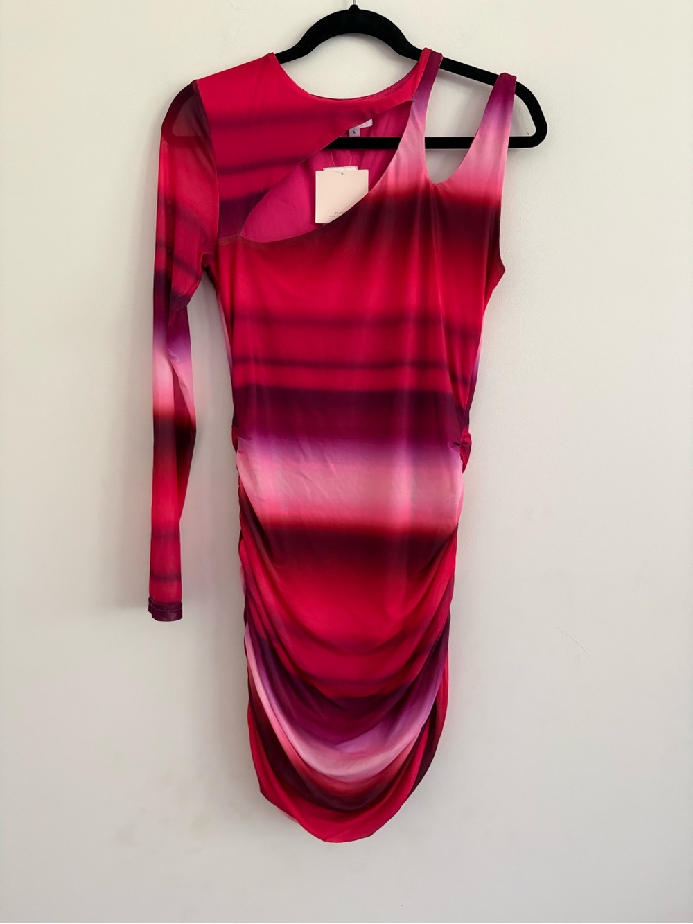 superdown One-Shoulder Asymmetric Ruched Dress - Fuchsia Pink Gradient
